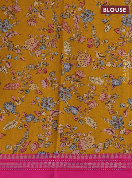 Mustard Yellow & Pink Kota Silk Cotton Saree - Floral Prints