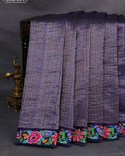 Blue Pure Tussar Silk Saree - Embroidery