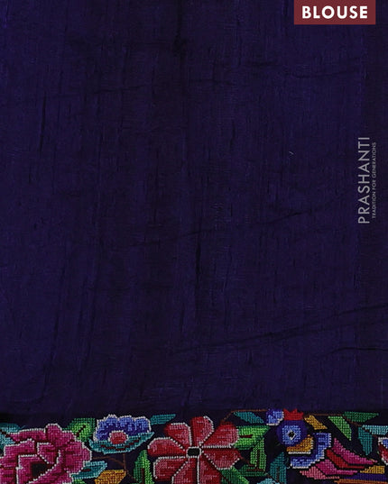 Blue Pure Tussar Silk Saree - Embroidery