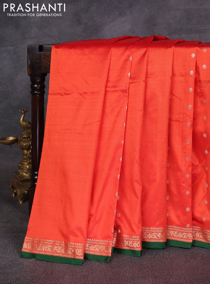 Orange & Green Banarasi Katan Silk Saree - Zari Butta