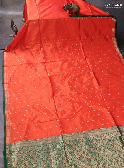 Orange & Green Banarasi Katan Silk Saree - Zari Butta