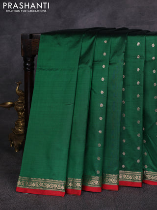 Green & Red Banarasi Katan Silk Saree - Zari Butta