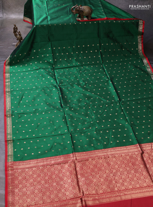Green & Red Banarasi Katan Silk Saree - Zari Butta