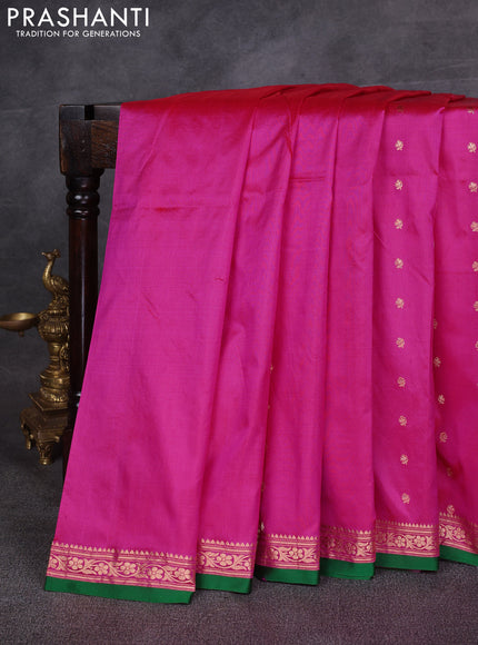 Pink & Green Banarasi Katan Silk Saree - Zari Butta