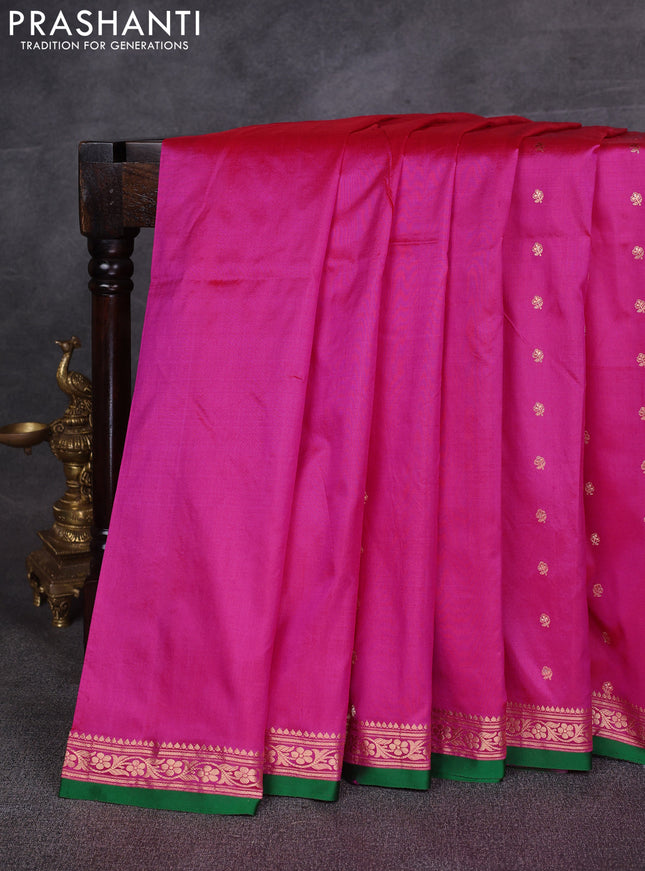 Pink & Green Banarasi Katan Silk Saree - Zari Butta
