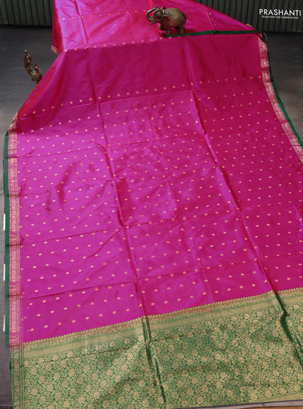 Pink & Green Banarasi Katan Silk Saree - Zari Butta