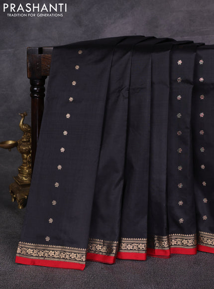 Black & Red Banarasi Katan Silk Saree - Zari Butta