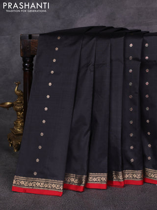 Black & Red Banarasi Katan Silk Saree - Zari Butta