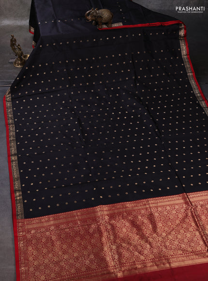 Black & Red Banarasi Katan Silk Saree - Zari Butta