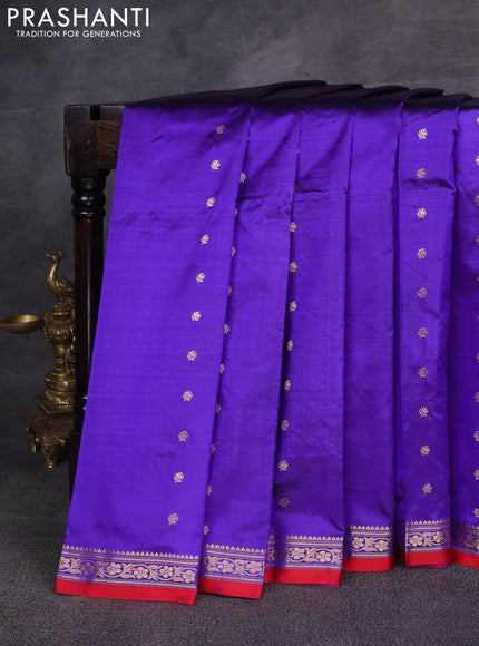Violet & Red Banarasi Katan Silk Saree - Zari Butta