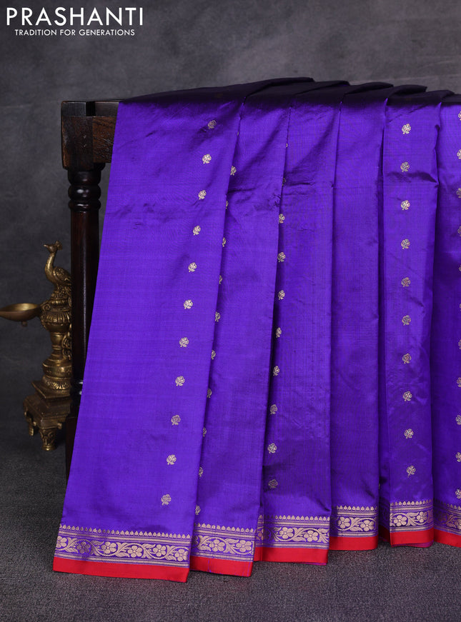 Violet & Red Banarasi Katan Silk Saree - Zari Butta