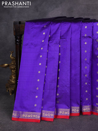 Violet & Red Banarasi Katan Silk Saree - Zari Butta