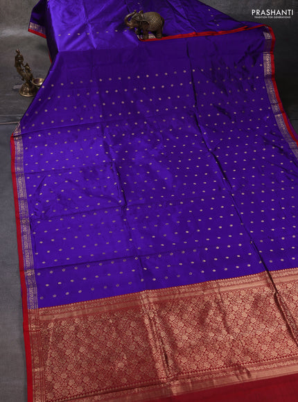 Violet & Red Banarasi Katan Silk Saree - Zari Butta