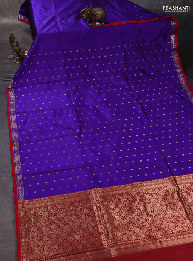 Violet & Red Banarasi Katan Silk Saree - Zari Butta