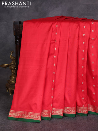 Red & Green Banarasi Katan Silk Saree - Zari Butta