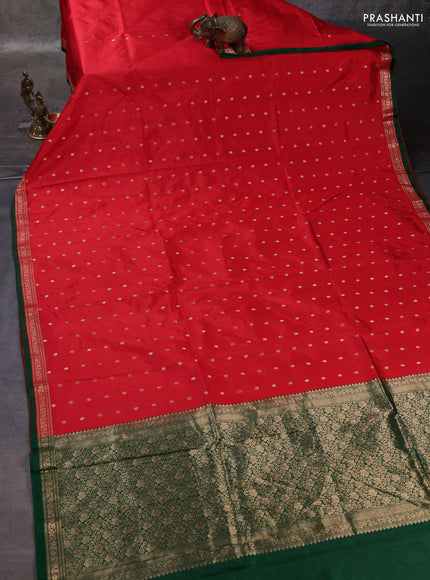 Red & Green Banarasi Katan Silk Saree - Zari Butta