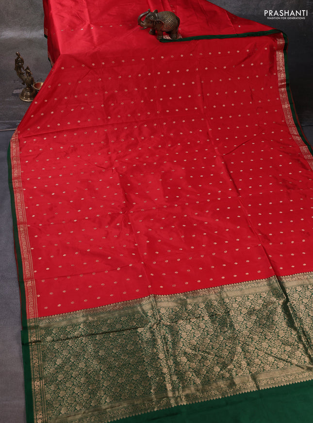 Red & Green Banarasi Katan Silk Saree - Zari Butta