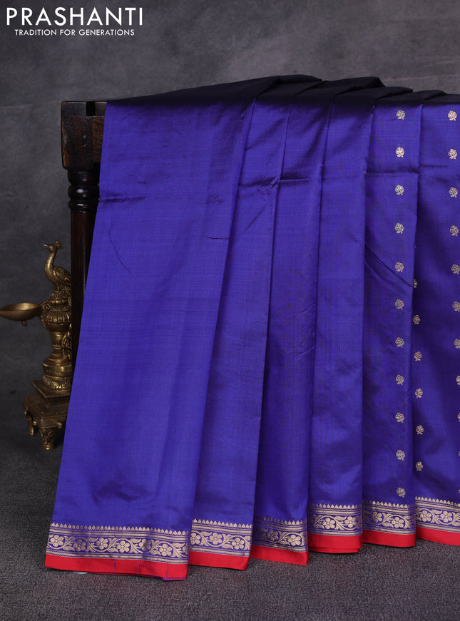 Blue & Red Banarasi Katan Silk Saree - Zari Butta