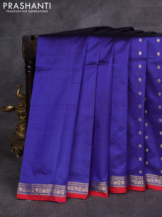 Blue & Red Banarasi Katan Silk Saree - Zari Butta