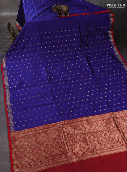 Blue & Red Banarasi Katan Silk Saree - Zari Butta