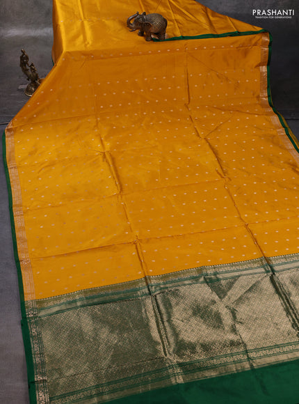 Yellow & Green Banarasi Katan Silk Saree - Zari Butta