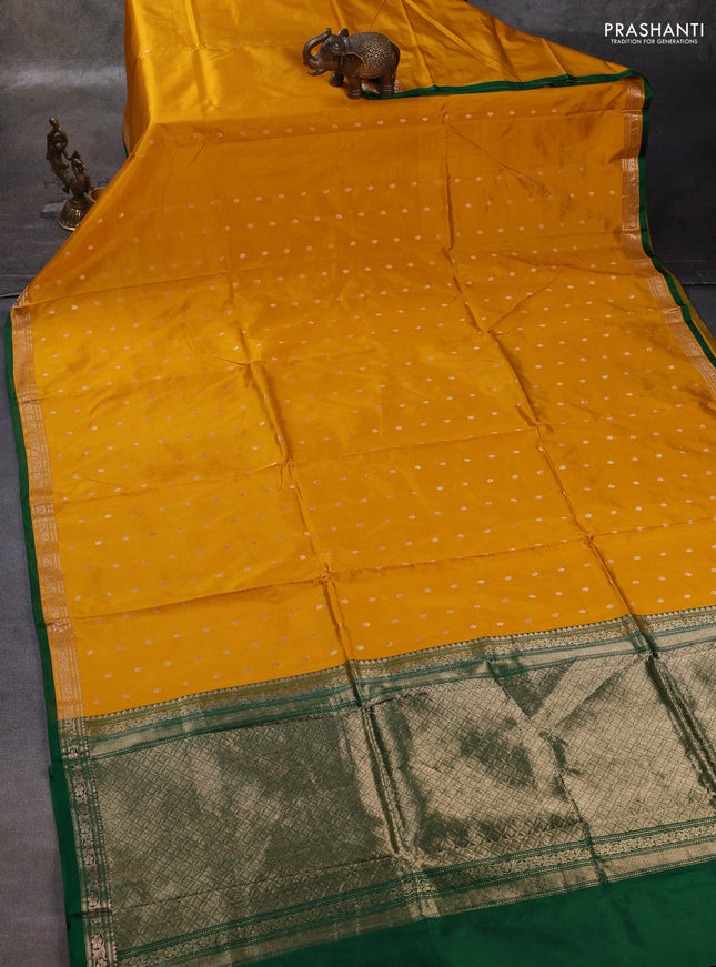 Yellow & Green Banarasi Katan Silk Saree - Zari Butta