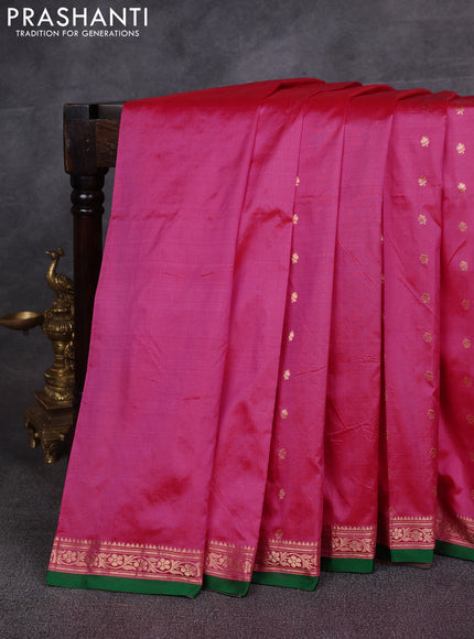 Pink & Green Banarasi Katan Silk Saree - Zari Butta