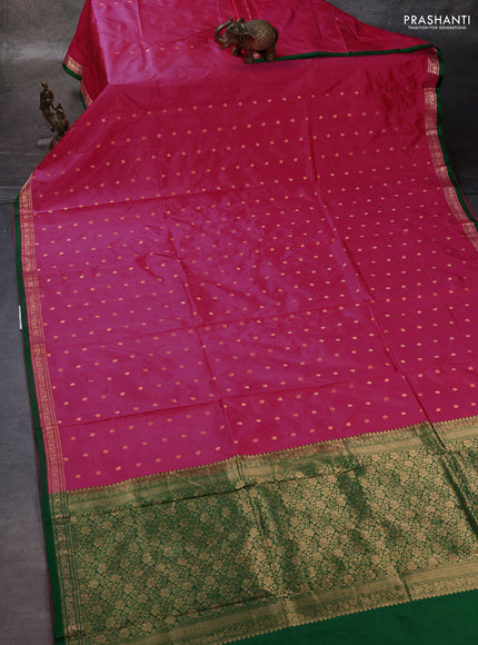 Pink & Green Banarasi Katan Silk Saree - Zari Butta