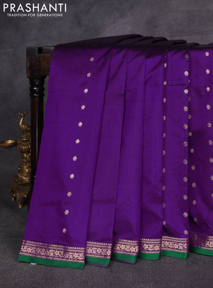 Purple & Green Banarasi Katan Silk Saree - Zari Butta