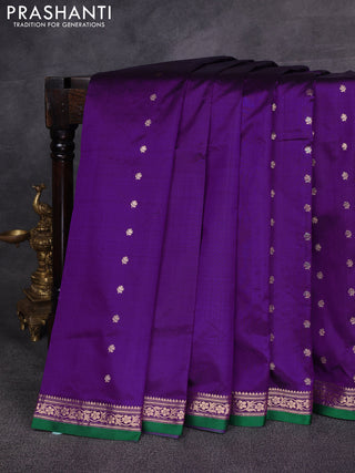 Purple & Green Banarasi Katan Silk Saree - Zari Butta