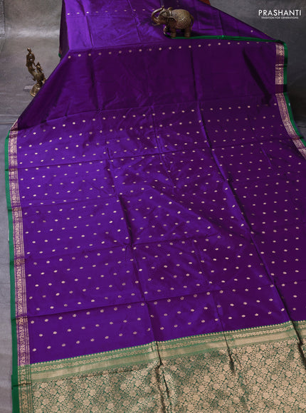 Purple & Green Banarasi Katan Silk Saree - Zari Butta