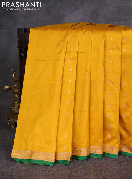 Yellow & Green Banarasi Katan Silk Saree - Zari Butta