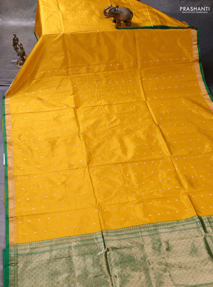 Yellow & Green Banarasi Katan Silk Saree - Zari Butta