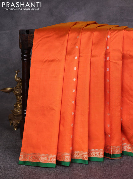 Orange & Green Banarasi Katan Silk Saree - Zari Butta