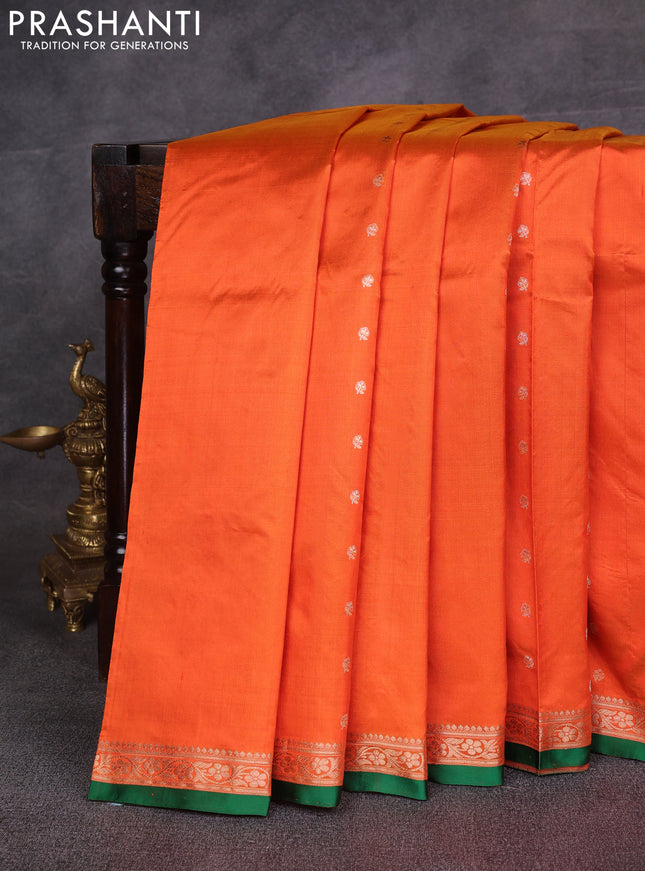 Orange & Green Banarasi Katan Silk Saree - Zari Butta