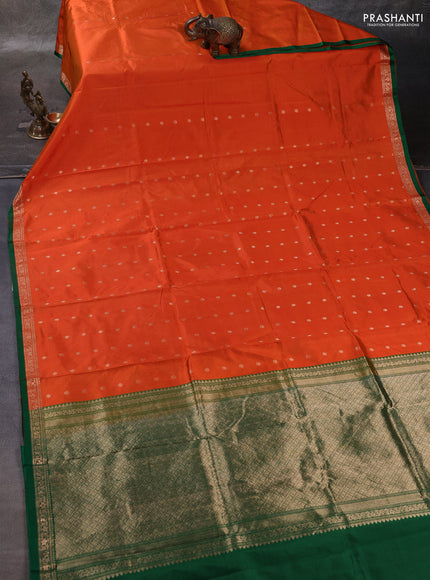 Orange & Green Banarasi Katan Silk Saree - Zari Butta