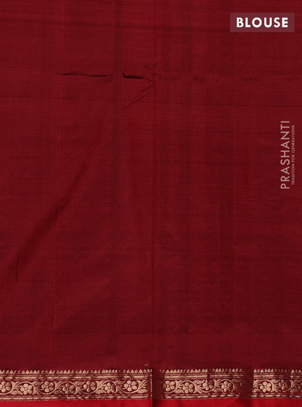 Peacock Blue & Red Banarasi Katan Silk Saree - Zari Butta