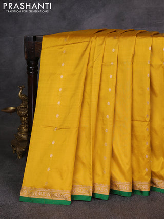 Yellow & Green Banarasi Katan Silk Saree - Zari Butta