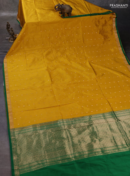 Yellow & Green Banarasi Katan Silk Saree - Zari Butta