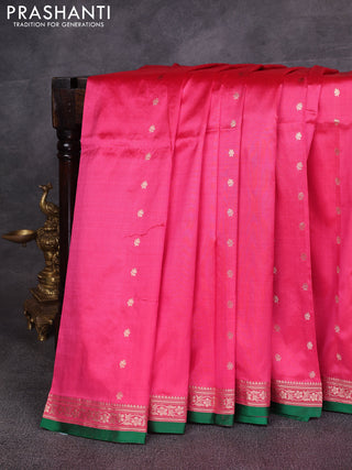 Pink & Green Banarasi Katan Silk Saree - Zari Butta