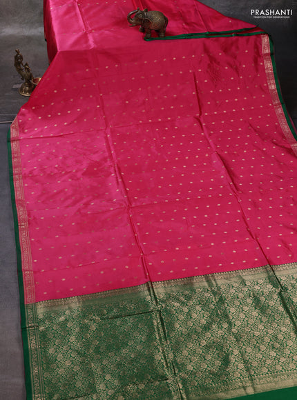 Pink & Green Banarasi Katan Silk Saree - Zari Butta