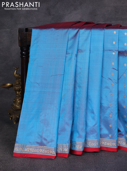 Cs Blue & Red Banarasi Katan Silk Saree - Zari Butta