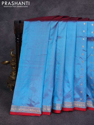 Cs Blue & Red Banarasi Katan Silk Saree - Zari Butta