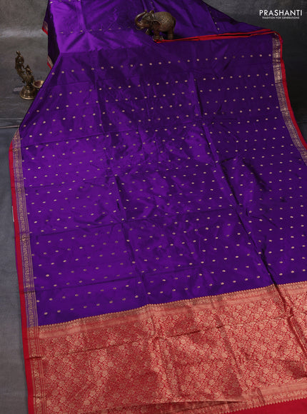 Purple & Red Banarasi Katan Silk Saree - Zari Butta