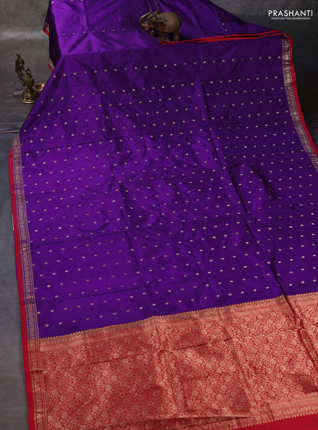 Purple & Red Banarasi Katan Silk Saree - Zari Butta