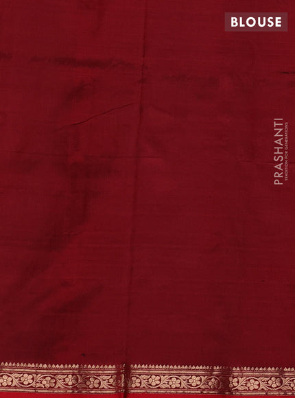 Peacock Blue & Red Banarasi Katan Silk Saree - Zari Butta