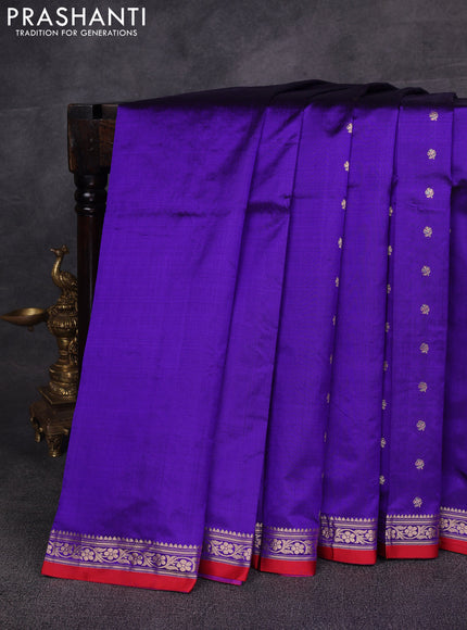 Violet & Red Banarasi Katan Silk Saree - Zari Butta