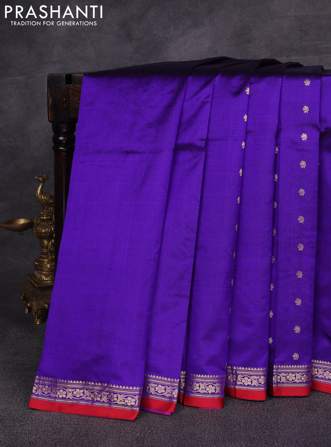 Violet & Red Banarasi Katan Silk Saree - Zari Butta