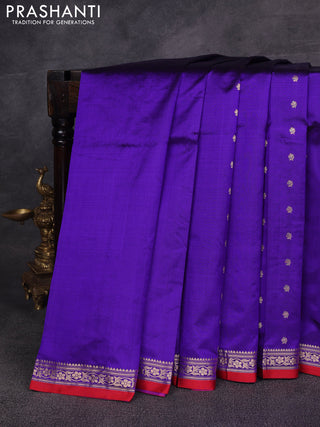 Violet & Red Banarasi Katan Silk Saree - Zari Butta