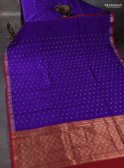 Violet & Red Banarasi Katan Silk Saree - Zari Butta